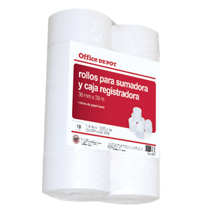 ROLLO PARA CAJA REGISTRADORA OFFICE DEPOT 76MMX39m CON 10 UNIDADES