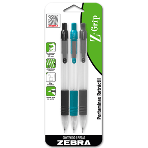 Portaminas marca Zebra de escritura precisa y duradera. Mecanismo de avance suave, agarre comodo y compatible con minas estandar.