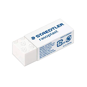 Borrador marca Staedtler de goma suave que elimina trazos de lapiz sin maltratar el papel. Ideal para escuela, oficina y dibujo.