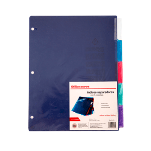 INDICE SEPARADOR PLASTICO MULTICOLOR TAMAÑO CARTA OFFICE DEPOT 5 DIV