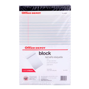 BLOCK TAMAÑO ESQUELA OFFICE DEPOT 5X 8 BLANCO RAYA PAQ. 6