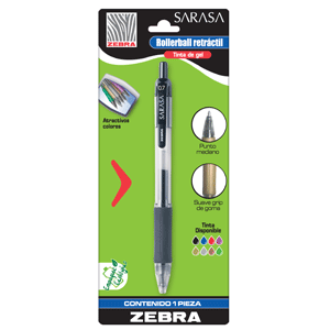 Boligrafo rollerball marca Zebra con escritura suave y tinta liquida de alta cobertura. Trazo nitido y constante para notas, firmas y uso diario.