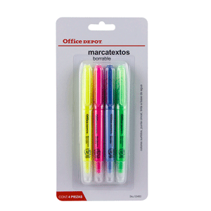 Marcatextos marca Office Depot con tinta fluorescente para resaltar información clave en libros, apuntes y documentos. Punta de cincel y trazo uniforme.