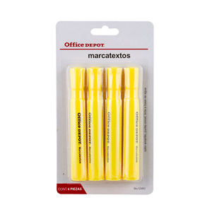 Marcatextos marca Office Depot con tinta fluorescente para resaltar información clave en libros, apuntes y documentos. Punta de cincel y trazo uniforme.