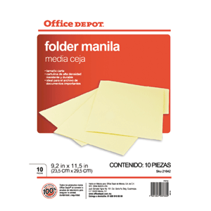 FOLDER OFFICE DEPOT MANILA TAMANO CARTA 10 PIEZAS