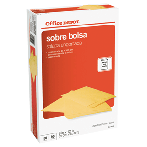 SOBRE OFFICE DEPOT ENGOMADO MANILA CARTA 50U