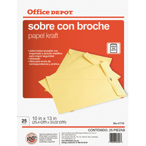 SOBRE C/BROCHE METALICO OFICIO 25 PK OFFICE DEPOT.