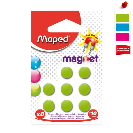 Iman marca Maped de sujecion firme para pizarras, refrigeradores y superficies metalicas. Util en aulas, oficinas y hogar.