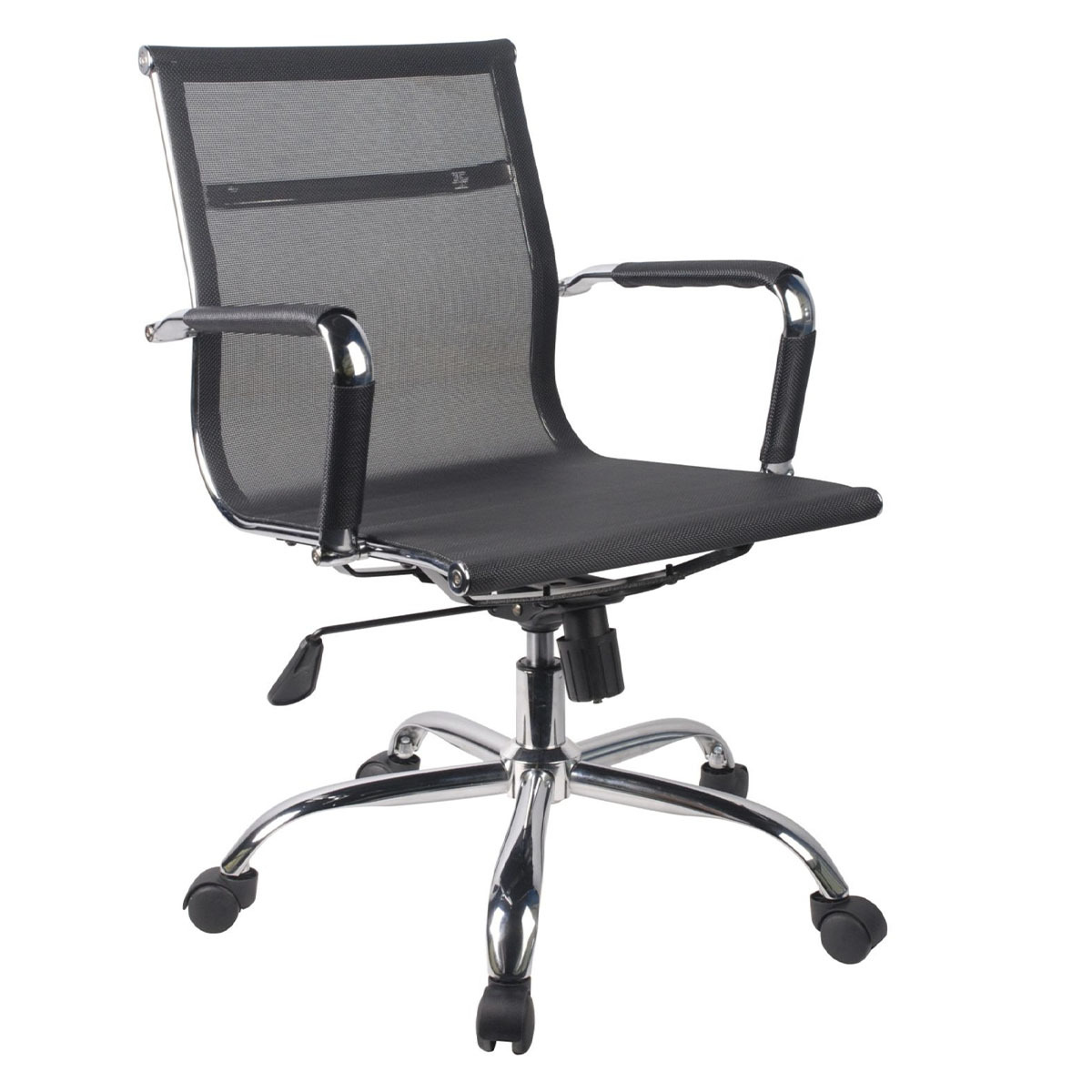 SILLA MESH COLOR NEGRO.CON AJUSTE DE ALTURA, APOYA BRAZOS, BASEDE METAL CROMADA RESISTENTE TELA MESH