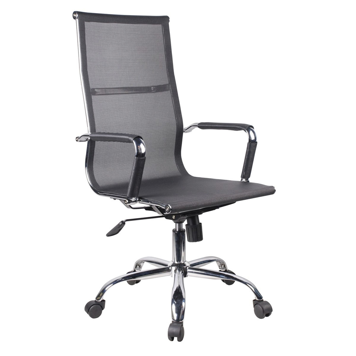 SILLA MESH COLOR NEGRO. CON AJUSTE DE ALTURA, APOYA BRAZOS EN METAL CROMADO, BASE DE METAL CROMADA RESISTENTE TELA MESH ESPECIAL