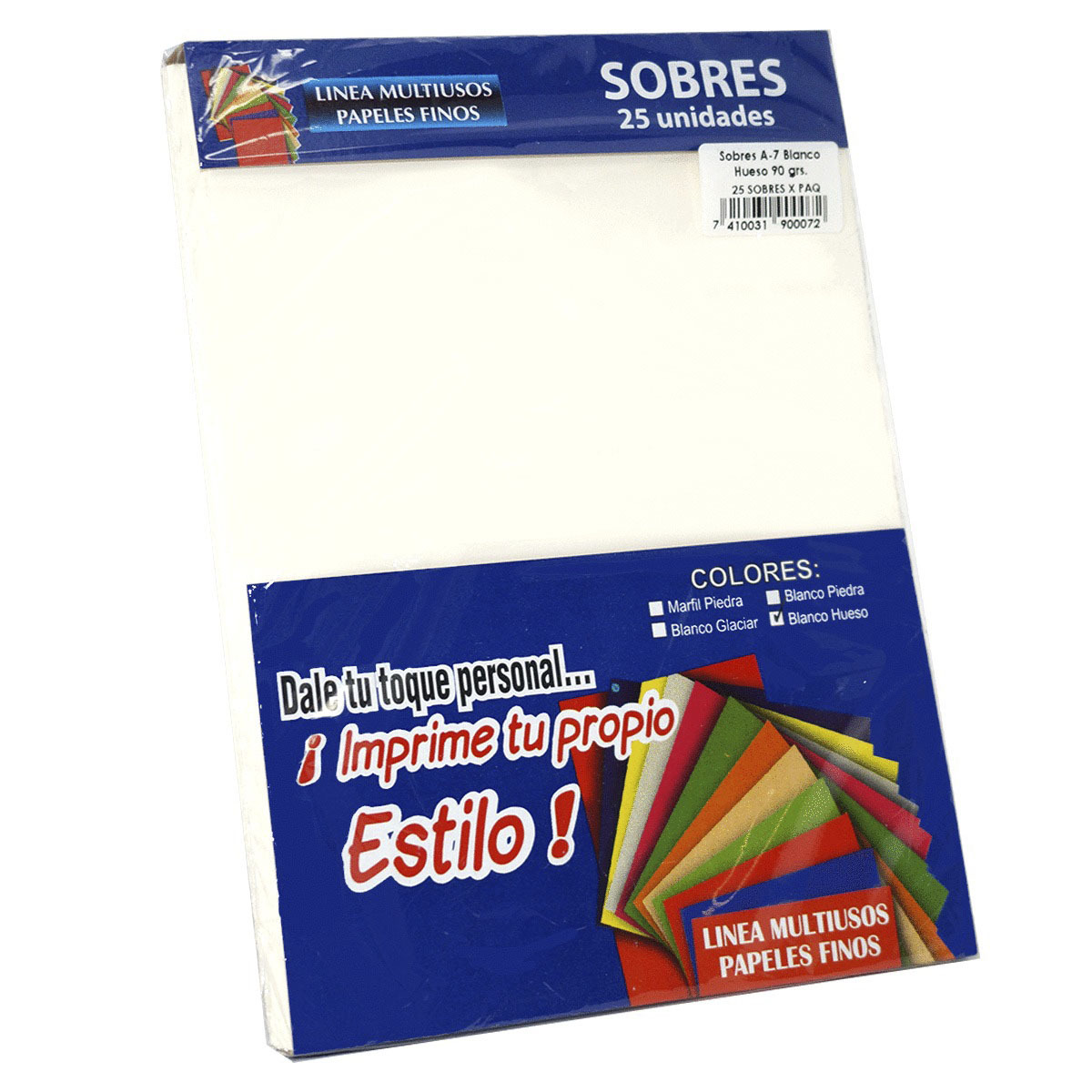 SOBRES A-7 BLANCO HUESO 90 G P/25 SOBRES