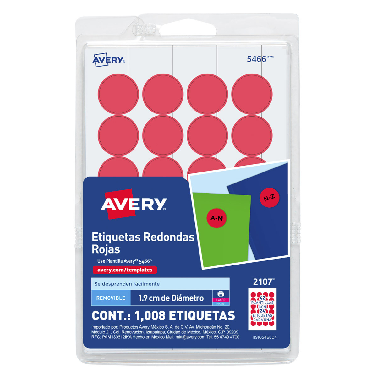 ETIQUETA CÓDIGO DE COLOR ROJO, 1.9 CM DE DIÁMETRO, 1008 PZ.