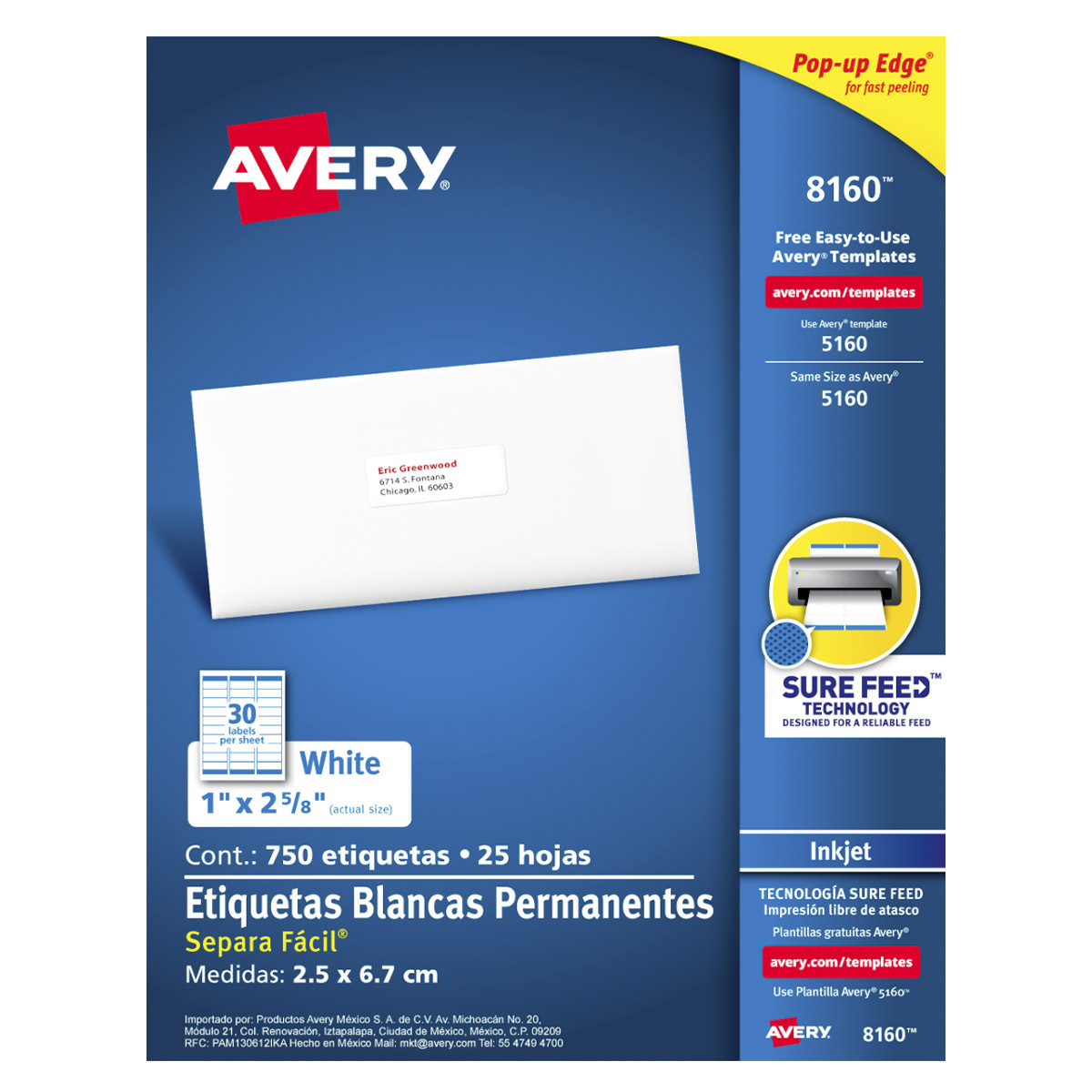 ETIQUETA BLANCA PERMANENTE INKJET 2.5 CM X 6.7 CM PAQ 750