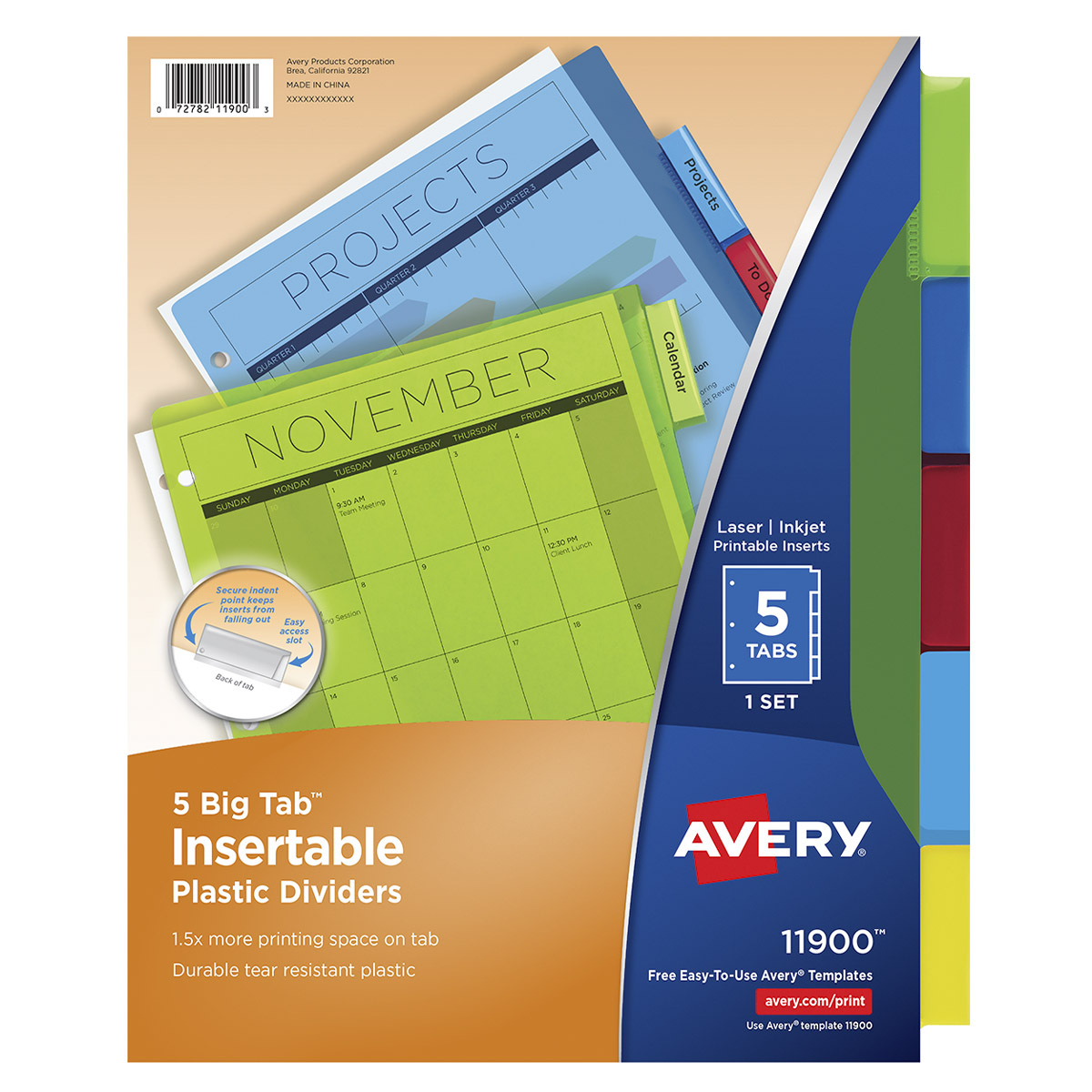 SEPARADORES PLÁSTICOS INSERTABLES 5 PESTAÑAS MULTICOLOR.