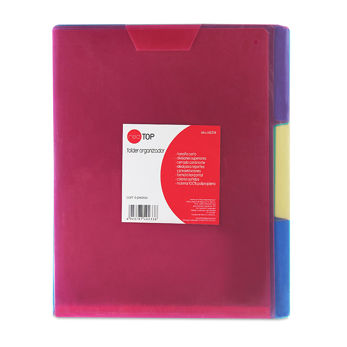 FOLDER PORTADOCUMENTOS HORIZONTAL C/PESTANAS AZ,TR,MD,RJ,AM,VD 6PZ - TRANSPARENTE