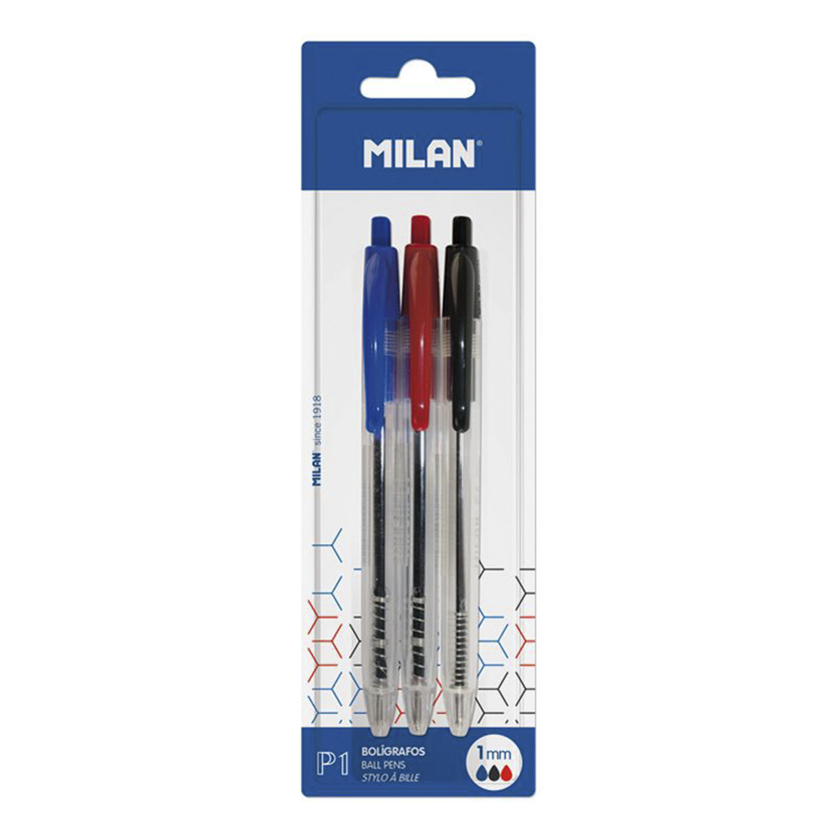 BOLIGRAFO MILAN P1 TRANSPARENTE 3U (COLORES SURTIDOS)