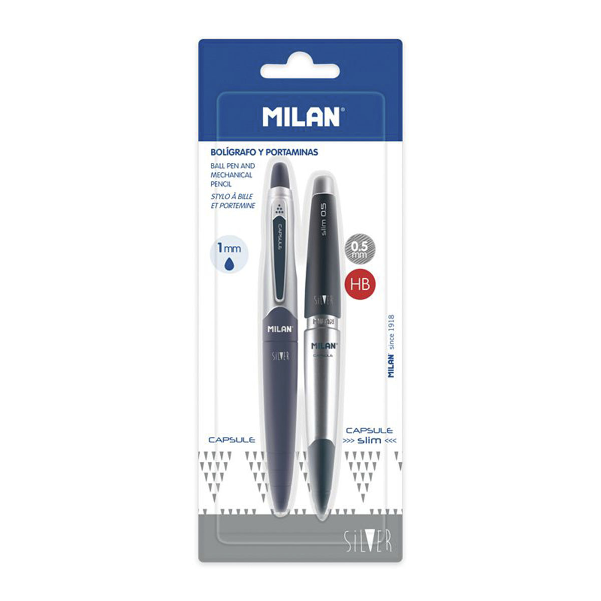 BOLIGRAFO+PORTAMINA CAPSULE SILVER AZUL (AZUL, MINA 0.5MM)