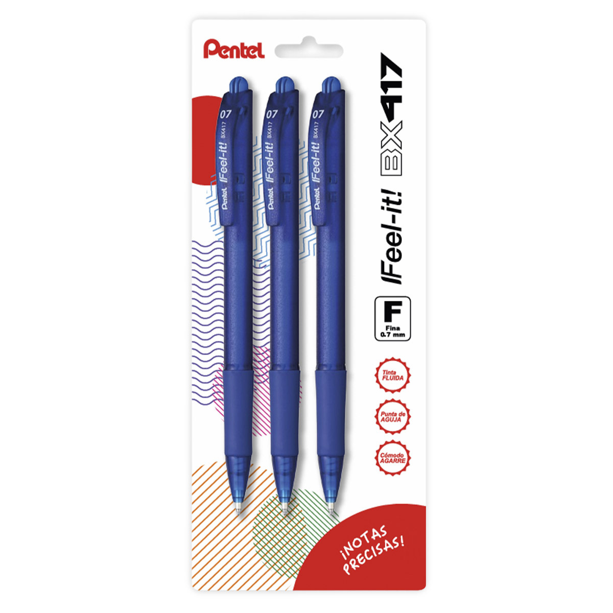 BOLIGRAFO RETRACTIL PENTEL FEEL-IT 0.7MM AZUL 3U