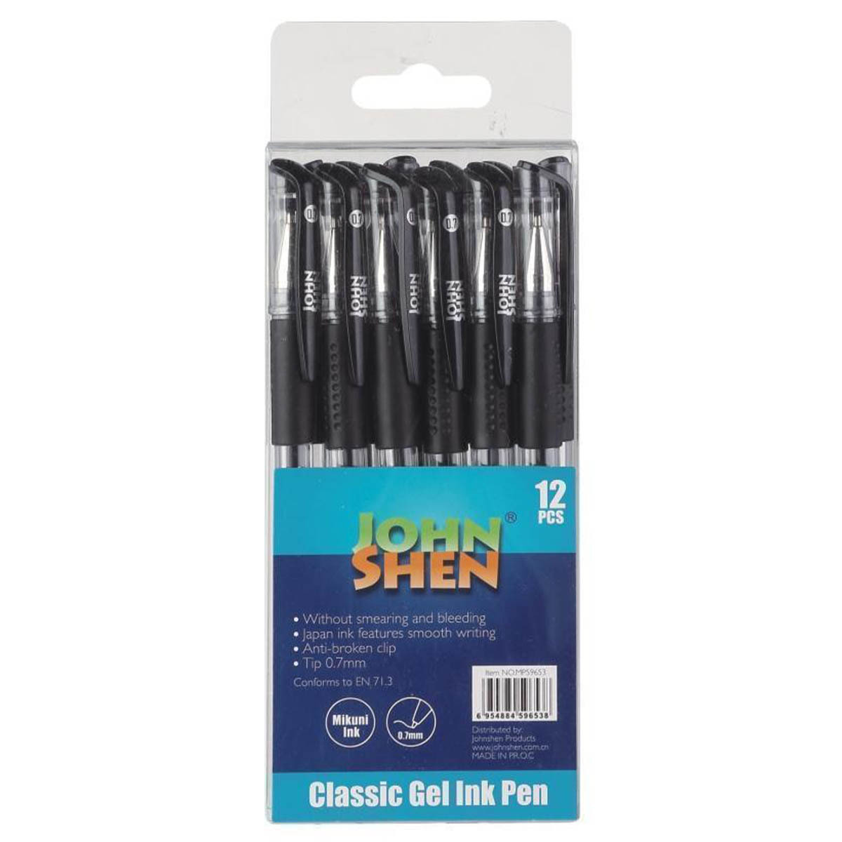 BOLIGRAFOS GEL CON GRIP JOHN SHEN NEGRO 0.7MM 12U