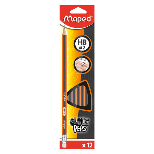 Lapices de grafito marca Maped para escritura y dibujo. Mina resistente con trazo uniforme y oscuro, facil de borrar. Acabado clasico para uso escolar y de oficina.