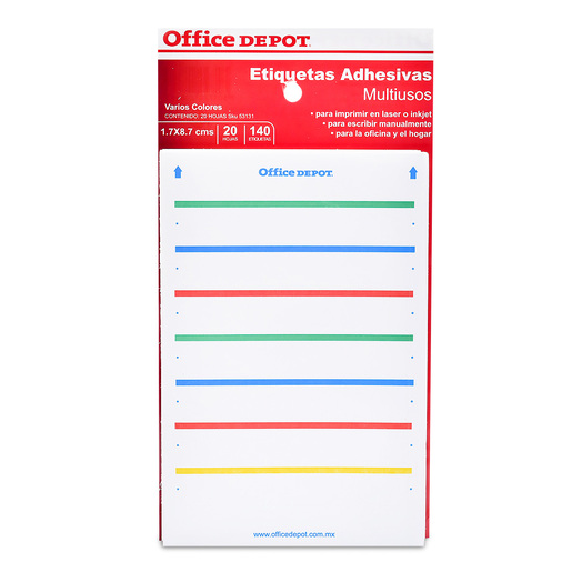 ETIQUETAS RECTANGULARES MIXTA 1.7 X 8.7 CM 20 HOJAS 140 ETIQUETAS