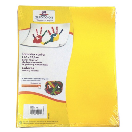 Papel bond colores vibrantes EURO COLORS, 100 hojas. De alta blancura y acabado uniforme, ideal para impresoras de inyeccion de tinta y laser, fotocopiadoras y uso general de oficina. Excelente rendim