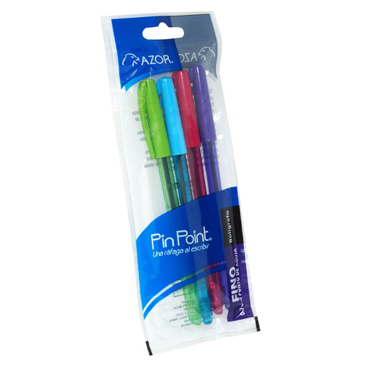 Boligrafo marca Azor de tinta fluida y trazo uniforme. Escritura comoda y duradera para uso diario en escuela y oficina.