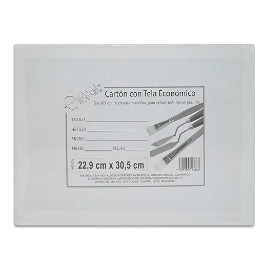 Cartón con tela marca Rodart listo para pintar. Superficie imprimada de buena retención de pintura para acrílico, óleo y arte mixto.
