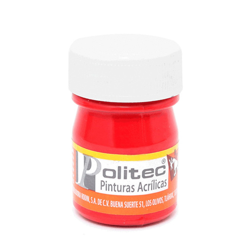 Pintura acrilica marca Politec de alta cobertura y secado rapido. Colores intensos para lienzo, madera, carton y manualidades. Resistente al agua una vez seca.