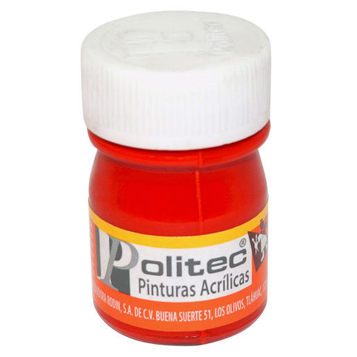 Pintura acrilica marca Politec de alta cobertura y secado rapido. Colores intensos para lienzo, madera, carton y manualidades. Resistente al agua una vez seca.