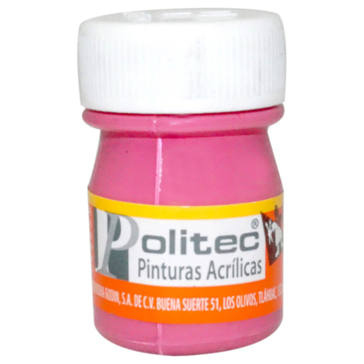 Pintura acrilica marca Politec de alta cobertura y secado rapido. Colores intensos para lienzo, madera, carton y manualidades. Resistente al agua una vez seca.