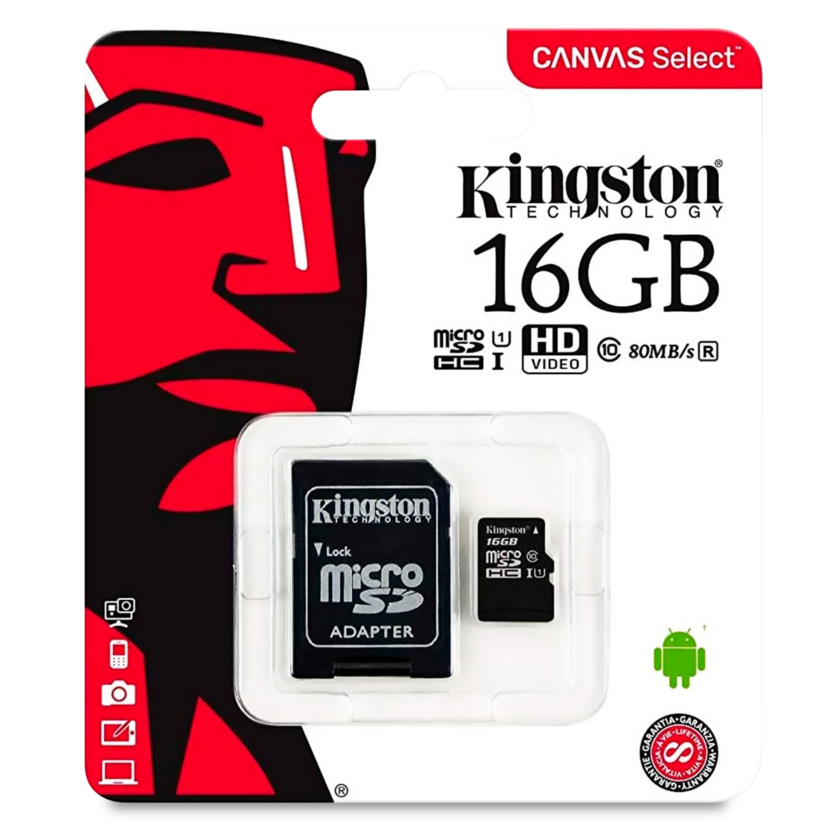 MICROSDHC KINGSTON 16GB CANVAS SELECT 80R CL10