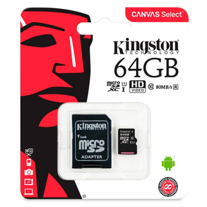 MICROSDXC KINGSTON 64GB CANVAS SELECT 80R CL10