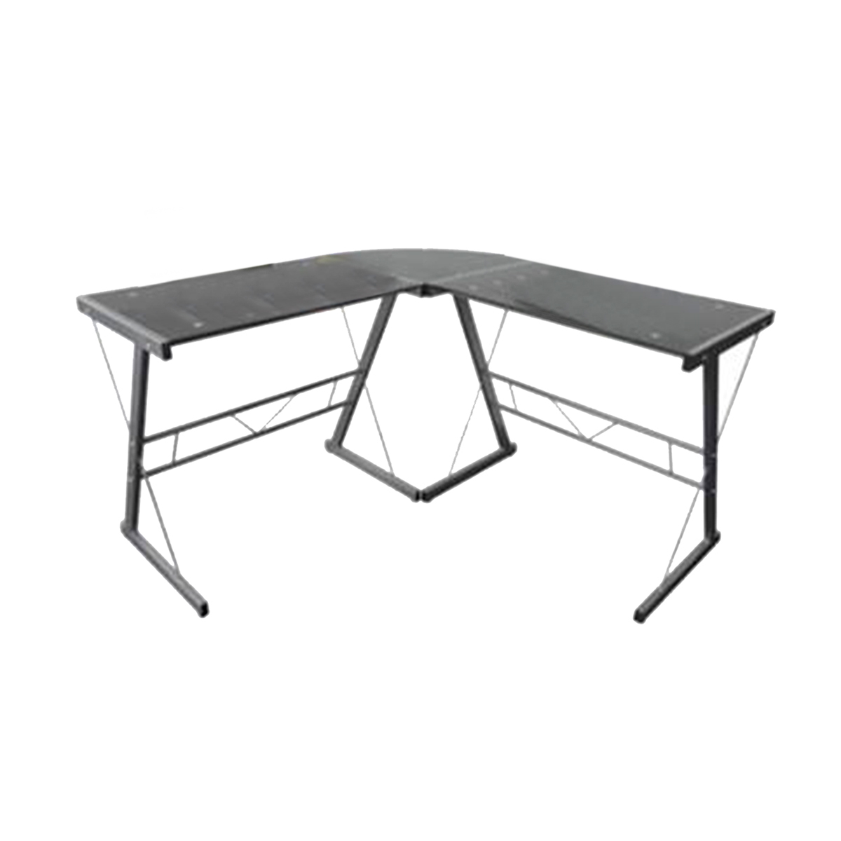 ESCRITORIO EN L VIDRIO (ESTRUCTURA METALICA)