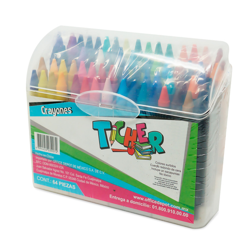 Crayones marca Office Depot de cera con colores intensos y aplicacion suave sobre papel y carton. Resistentes a la ruptura, perfectos para los mas pequenos.