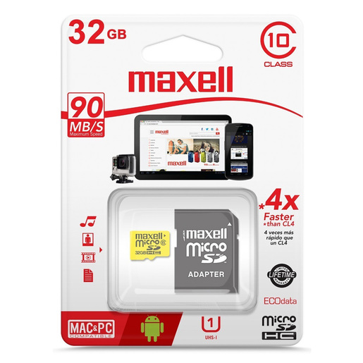 MICRO SD MAXELL 32GB (CON ADAPTADOR CL10)