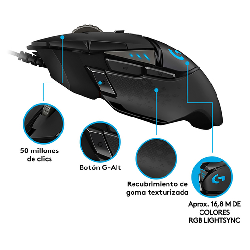 MOUSE LOGITECH G502 GAMING (OPTICO, ILUMINAD0)