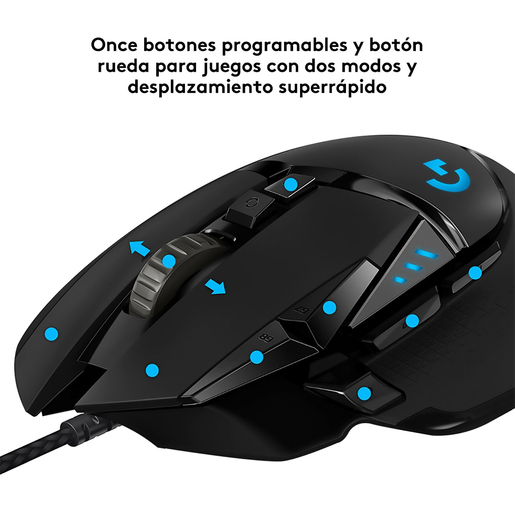 MOUSE LOGITECH G502 GAMING (OPTICO, ILUMINAD0)