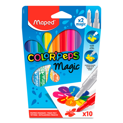 Marcadores marca Maped con tinta de alta cobertura y colores vibrantes. Versátiles para escuela, oficina, arte y manualidades.