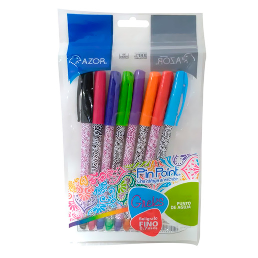 Boligrafo marca Azor de tinta fluida y trazo uniforme. Escritura comoda y duradera para uso diario en escuela y oficina.