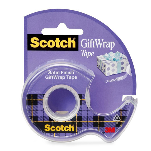 Cinta decorativa marca Scotch para envoltura de regalos. Acabado brillante y adhesivo limpio, perfecta para personalizar paquetes, manualidades y detalles especiales.