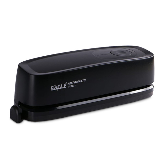 Perforadora Eagle automática con capacidad de hasta 20 páginas. Mecanismo automático que reduce el esfuerzo de perforación. Construcción metálica resistente. Incluye depósito de residuos. Ideal para oficina.