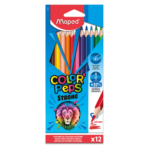 Lapices de colores marca Maped con mina pigmentada y resistente. Trazos suaves, intensos y mezclables, ideales para dibujo, coloreado y proyectos escolares.