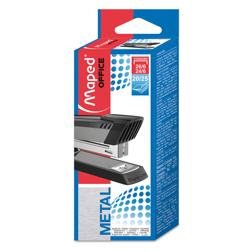 Engrapadora Maped estándar de media tira. Construcción resistente para uso diario en oficina y escuela. Compatible con grapas estándar. Mecanismo de engrapado suave. Diseño funcional y práctico.