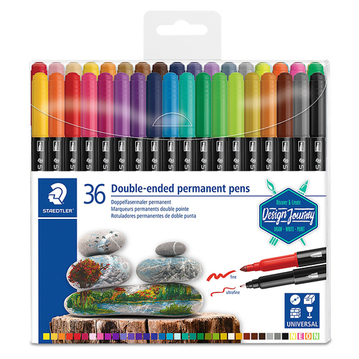 Marcadores de doble punta marca Staedtler con punta fina y punta brush. Versatiles para caligrafia, lettering, ilustracion y arte. Tinta vibrante de alta cobertura.