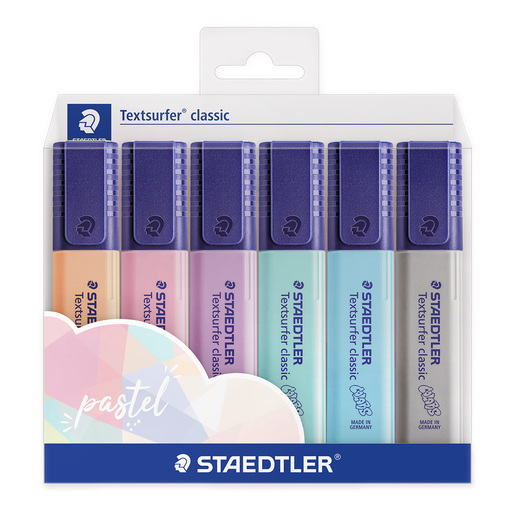 Marcatextos marca Staedtler con tinta fluorescente para resaltar informacion clave en libros, apuntes y documentos. Trazo uniforme que no traspasa el papel.