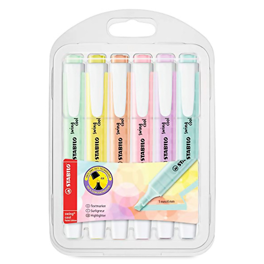 Marcatextos marca Stabilo con tinta fluorescente para resaltar informacion clave en libros, apuntes y documentos. Trazo uniforme que no traspasa el papel.