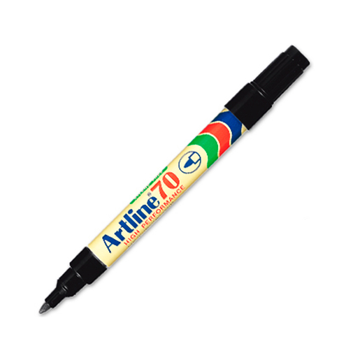 Marcador permanente marca Artline de tinta resistente al agua y al desvanecimiento. Escribe sobre papel, carton, plastico, metal, vidrio y madera. Ideal para etiquetar y marcar en oficina, taller y bo