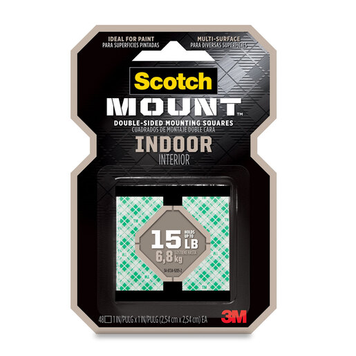 Cinta de montaje marca Scotch de doble cara con adhesivo de alta resistencia. Fija objetos a paredes, vidrios y superficies lisas sin clavos ni tornillos, soportando hasta varios kilos de peso.