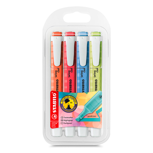 Marcatextos marca Stabilo con tinta fluorescente para resaltar informacion clave en libros, apuntes y documentos. Trazo uniforme que no traspasa el papel.